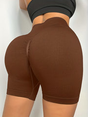 Women's High Waisted Cross Waist Ribbed Sports Yoga Shorts