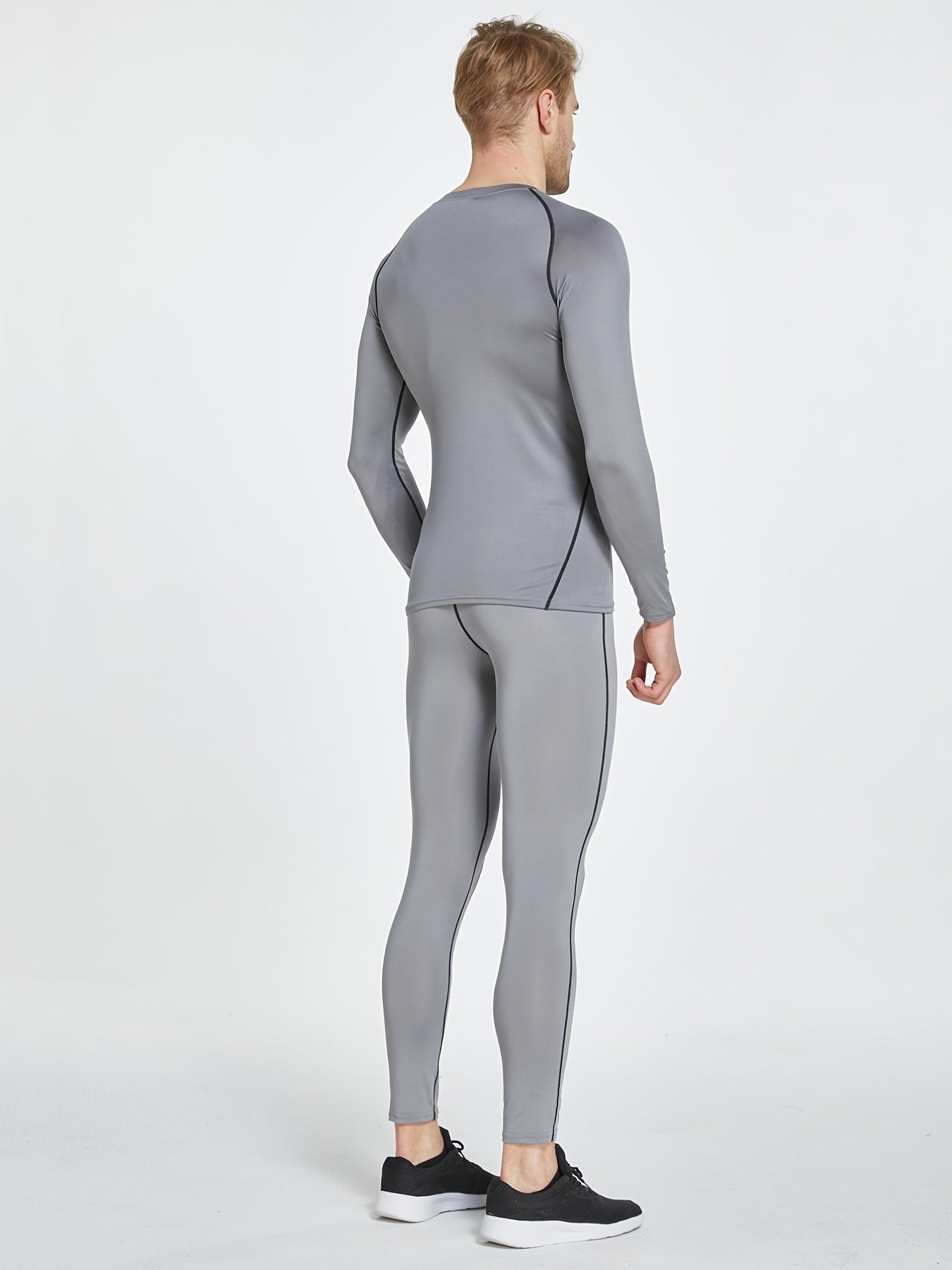 Men's Grey Compression Shirts Quick Dry Long Sleeve Athletic Workout Tops