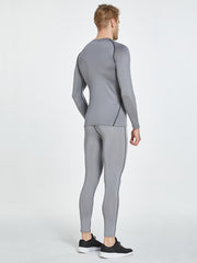 Men's Grey Compression Shirts Quick Dry Long Sleeve Athletic Workout Tops