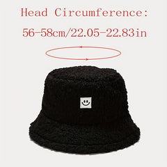 Unisex Sunshade Fleece Bucket Hat with Smile Face Patch - Double Sided Sun Hat