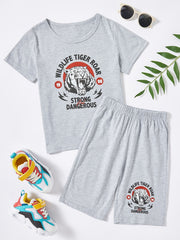 Boys Tiger Print Tee & Shorts Set Kids Clothes