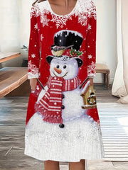 Women's Plus Snowman & Snowflake Print Christmas Dress