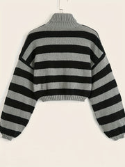 Y2K Striped Turtle Neck Sweater