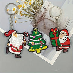 10pcs Christmas Cartoon Keychain PVC Key Ring Charm Gift