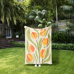 Tulip Floral Print Flannel Blanket Soft Warm Winter Throw