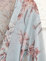 Floral Print Mesh Night Robe Long Sleeve Robe With Belt Women's Lingerie