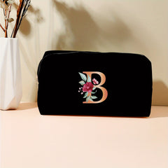 Alphabet & Flower Pattern Makeup Zipper Bag