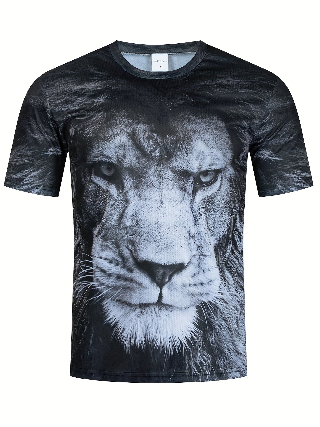 3D Lion Print T-Shirt for Men, Crew Neck Tee for Summer