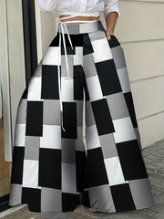 Women's Checkerboard Print Wide Leg Trousers