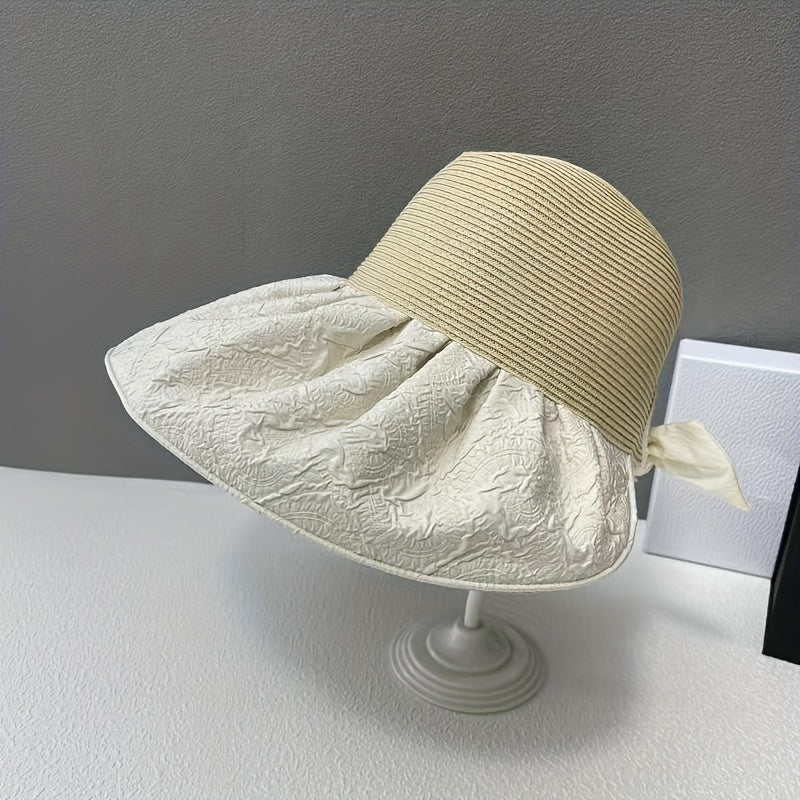 Embossed Sun Hat Wide Brim Solid Stitching Summer Visor Hat
