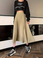Elastic High Waist Pleated Skirt Spring & Fall Women's Clothing