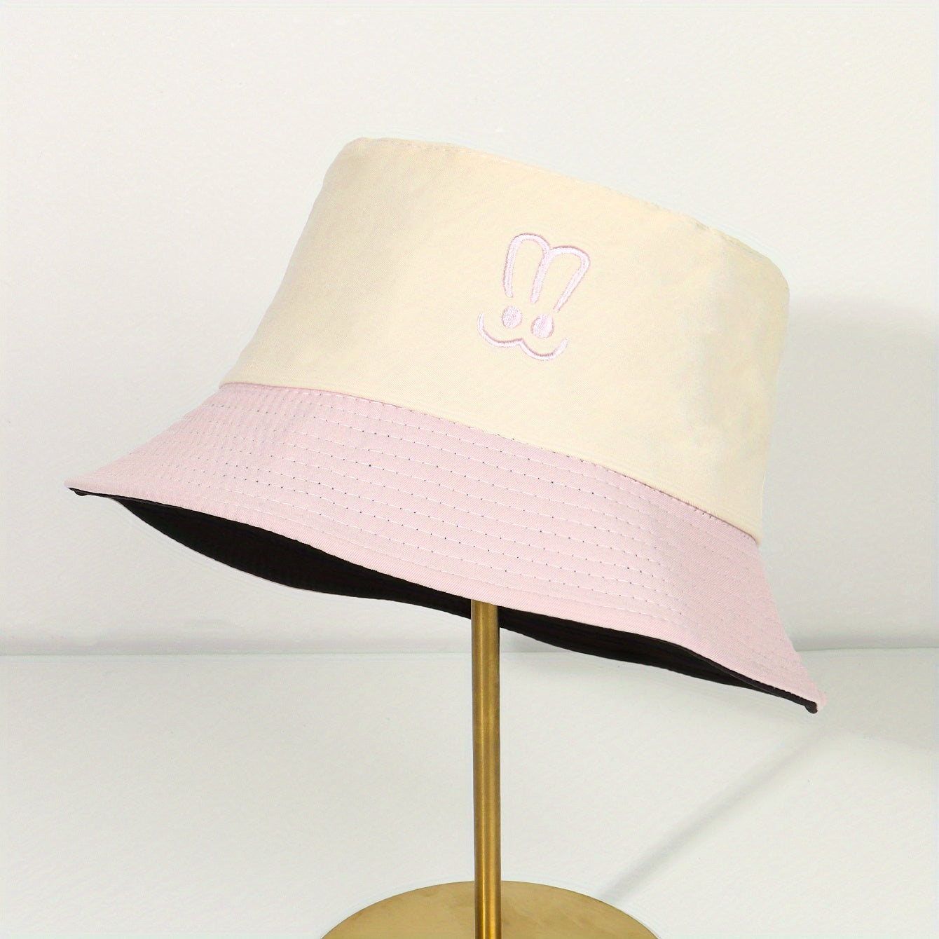 Embroidered Bunny Ears Bucket Hat Rabbit Block Sun Hat Cotton Sunscreen Fishing