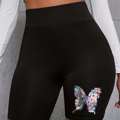 Star & Letter Print High Rise Biker Shorts
