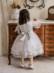 Girls Princess Embroidered Tulle Dress Puffy Birthday Wedding Gown