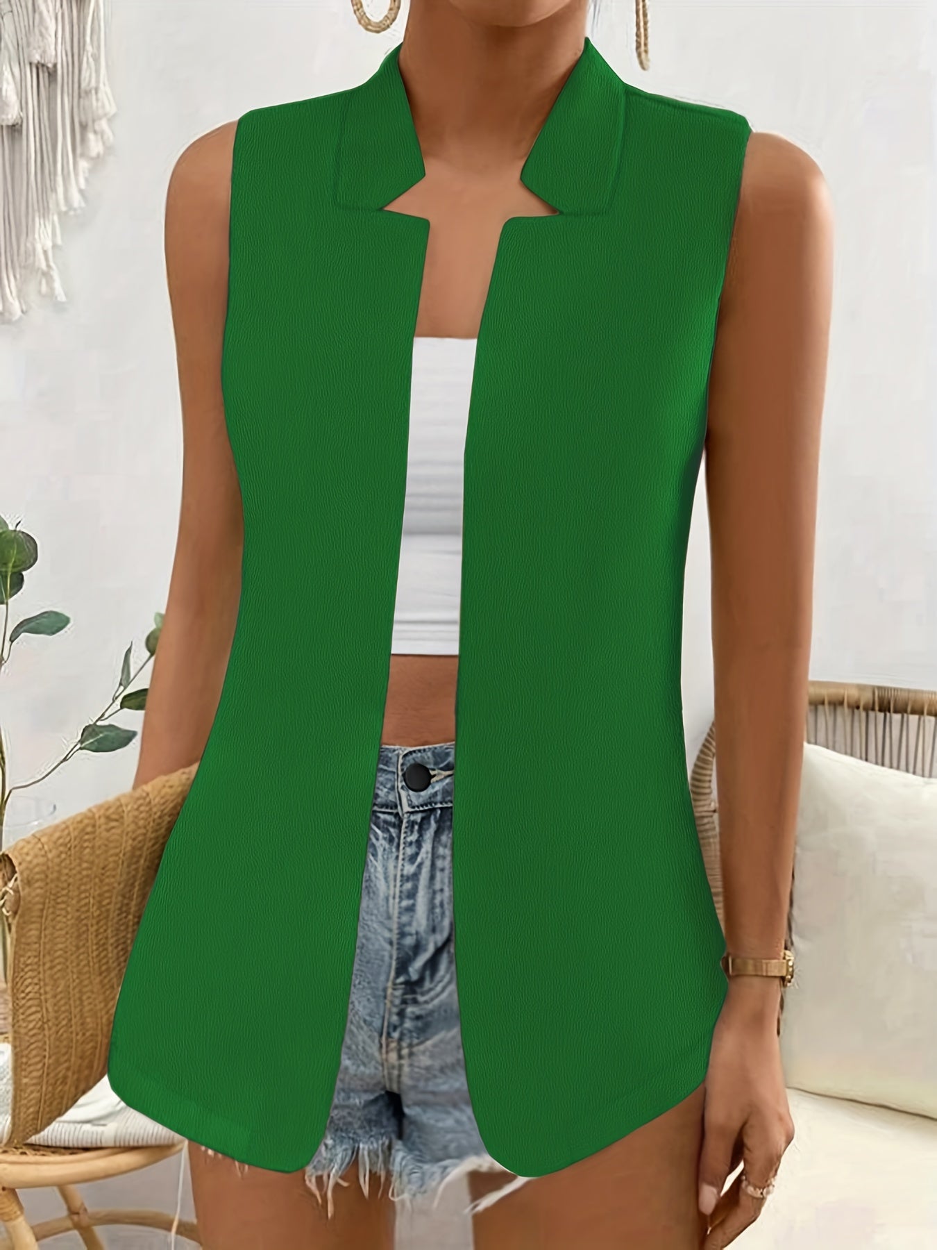 Versatile Sleeveless Vest Casual Open Front