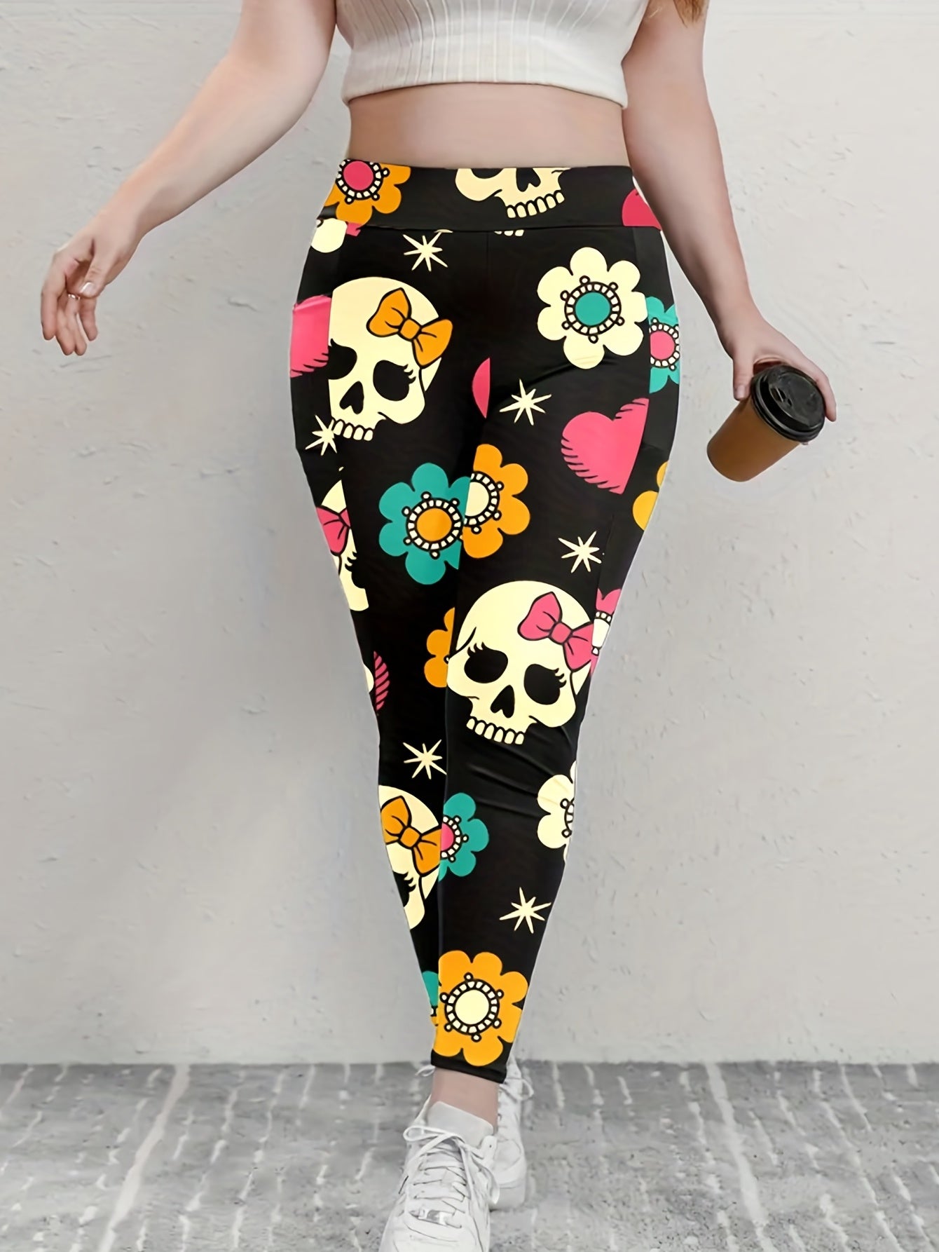Halloween Leggings Women's Plus Funny Skull Print
