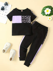 Girls Leopard Print T-shirt & Pants Set