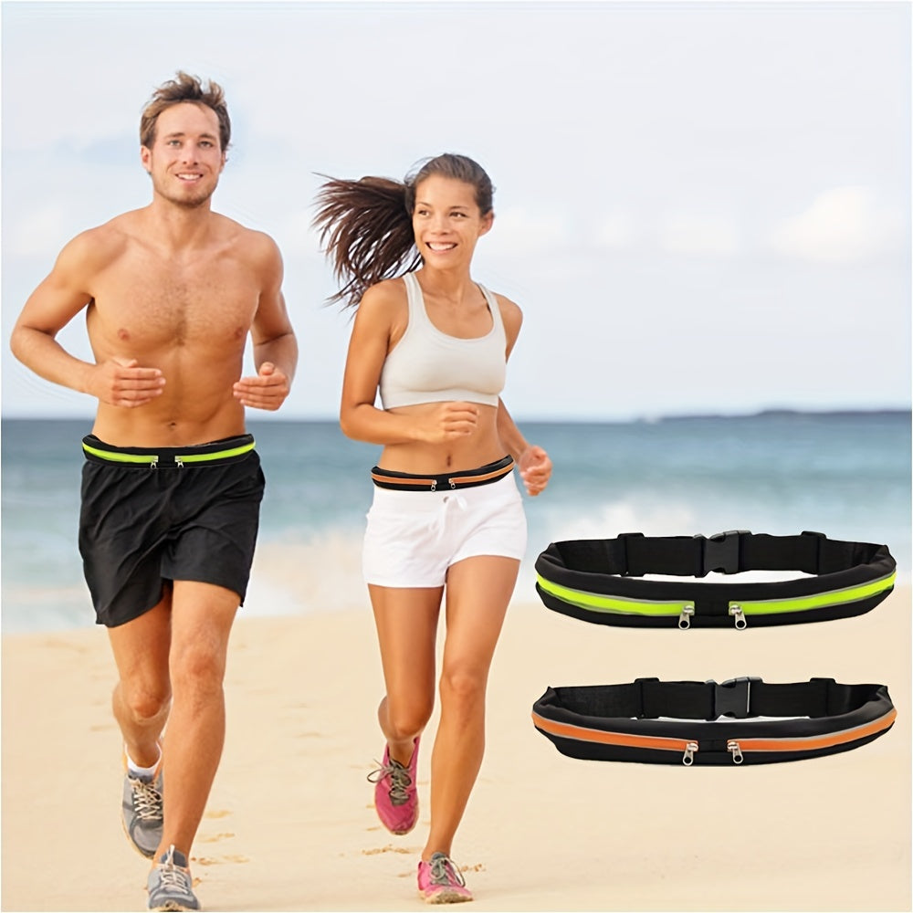 Waterproof Reflective Running Belt with Double Pockets for Keys and Wallet