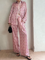 Plaid Print Shirt & Pants Outfit 2 Piece Set