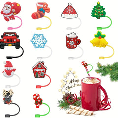 12pcs Christmas Silicone Straw Cover Reusable Straw Plug for Cup AC