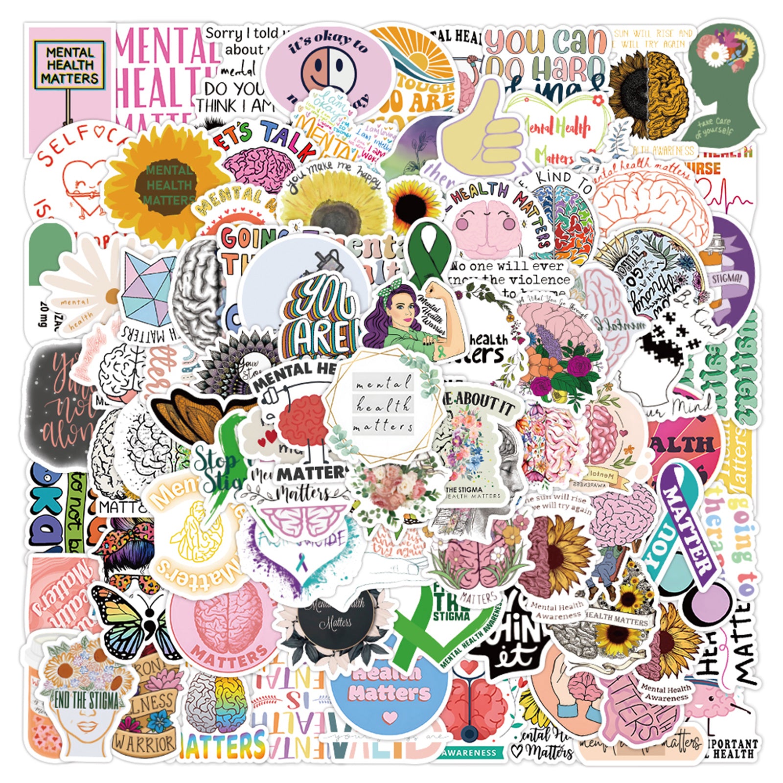 104pcs Mental Health Stickers: Laptop, Water Bottle & More