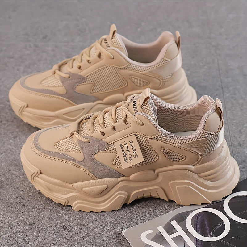 Women's Chunky Sneakers Faux Leather Mesh Dad Shoes