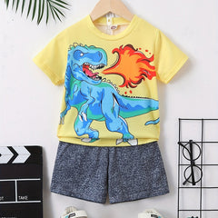 Boys Dinosaur Graphic Outfit Short Sleeve T-shirt & Shorts Set for Summer Kids