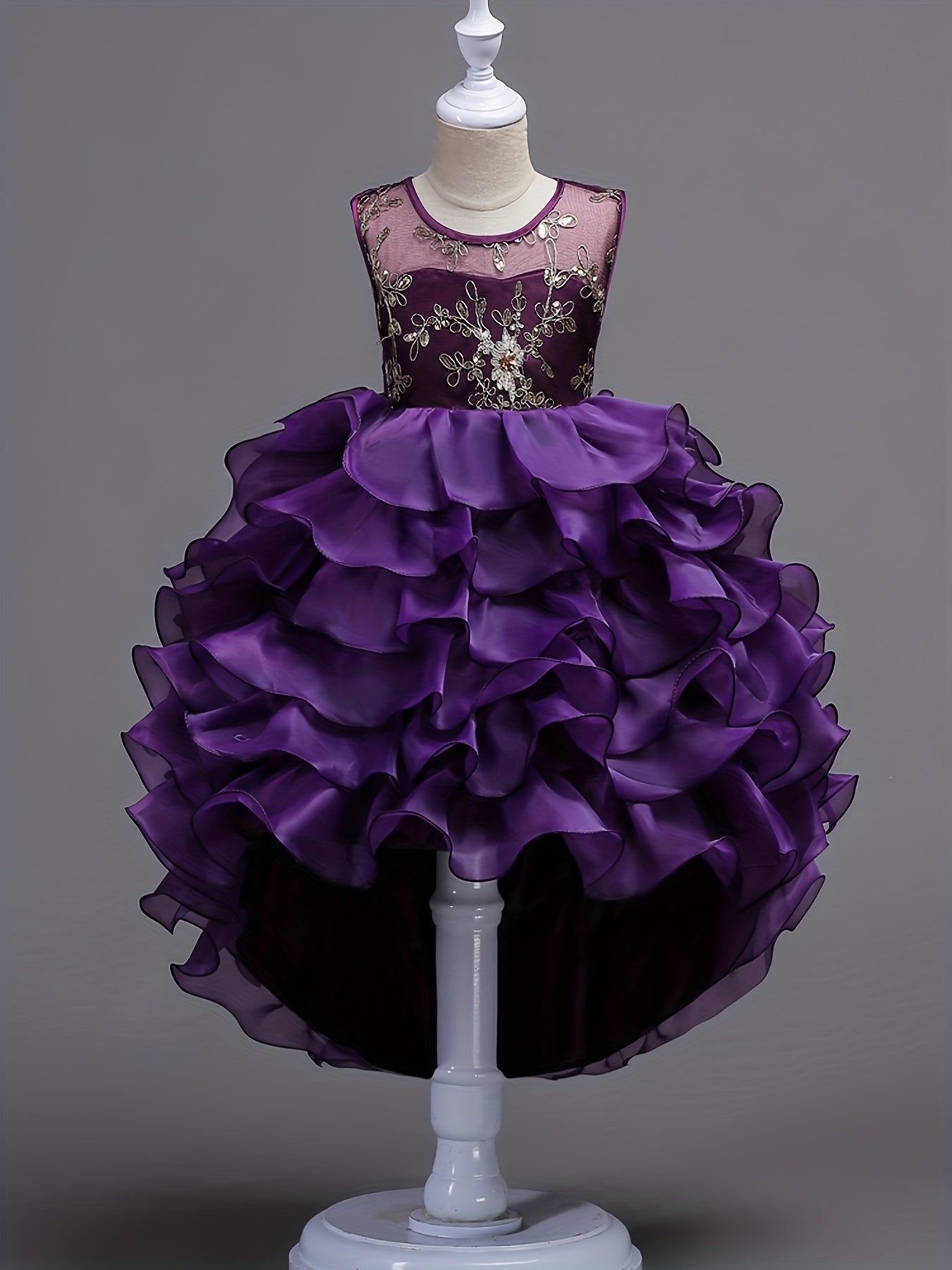 Kids Vintage Ruffle Lace Flower Dress Trailing Princess Dress