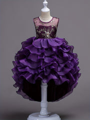 Kids Vintage Ruffle Lace Flower Dress Trailing Princess Dress