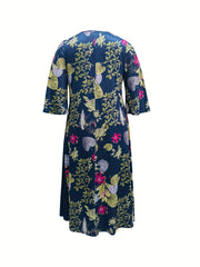 Floral Print Maxi Dress Long Sleeve Plus Size