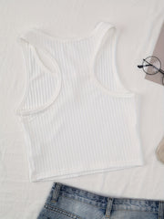 Textured Notched Neck Tank Top Slim Fit Summer Women's Clothing