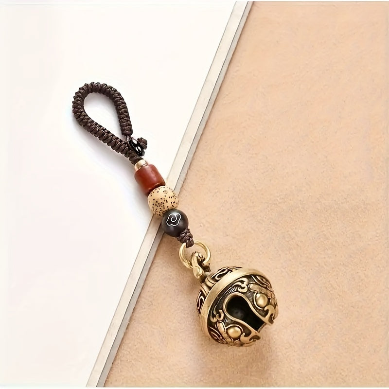 Vintage Brass Lion Head Bell Keychain Men's Women's Gift Pendant
