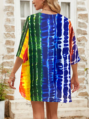 Tie Dye Print Half Sleeve Kimono Cover Up Beach Cardigan