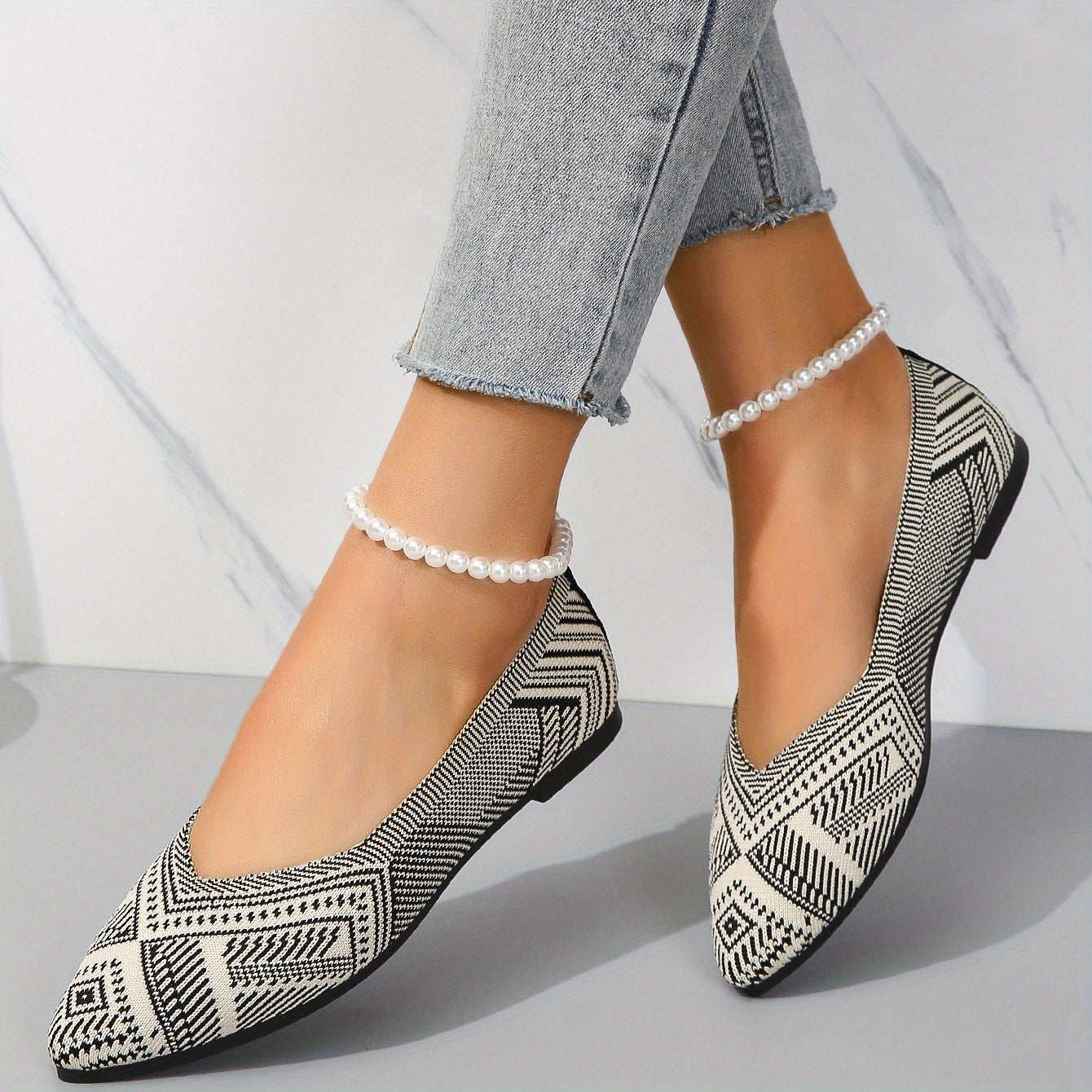 Women's Knit Pointed Toe Flats Soft Sole Slip On Walking Shoes