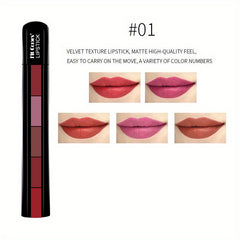 5 in 1 Sexy Red Lipstick Strip Matte Velvet Texture Lip Gloss Set