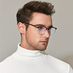 Men's Half Frame Metal Glasses for Formal Occasions