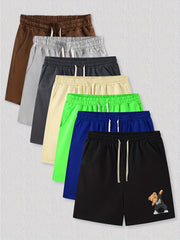 Hip Hop Bear Pattern Comfy Shorts Men's Casual Elastic Waist Drawstring Shorts
