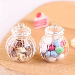 Mini Glass Candy Jar w/ Colorful Plastic Pieces for Dollhouses