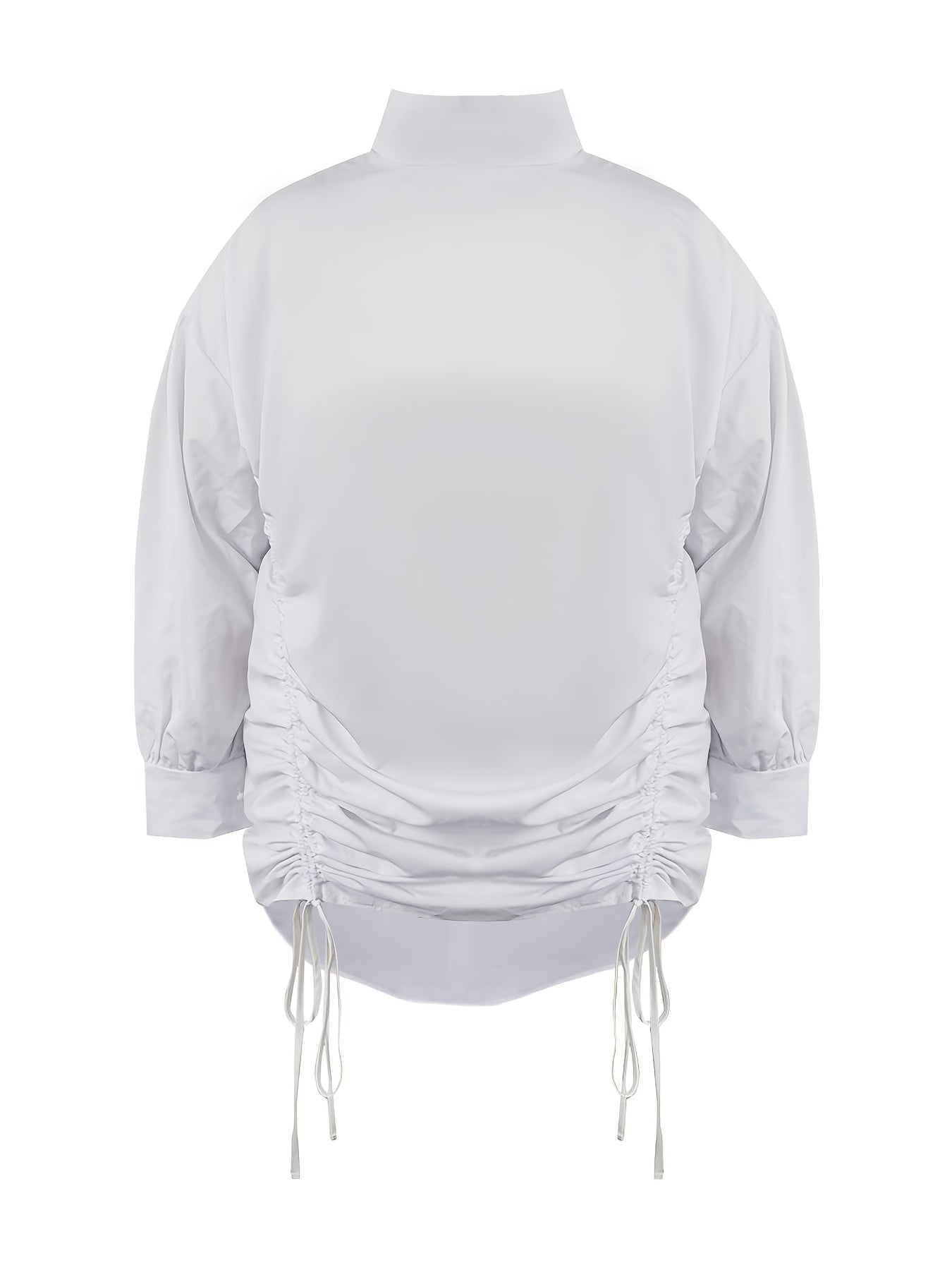 High Neck Lantern Sleeve Ruched Stretch Dress