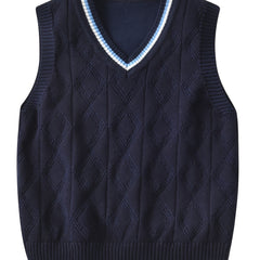 Kids College Style Sweater Vest Knitted Pullover