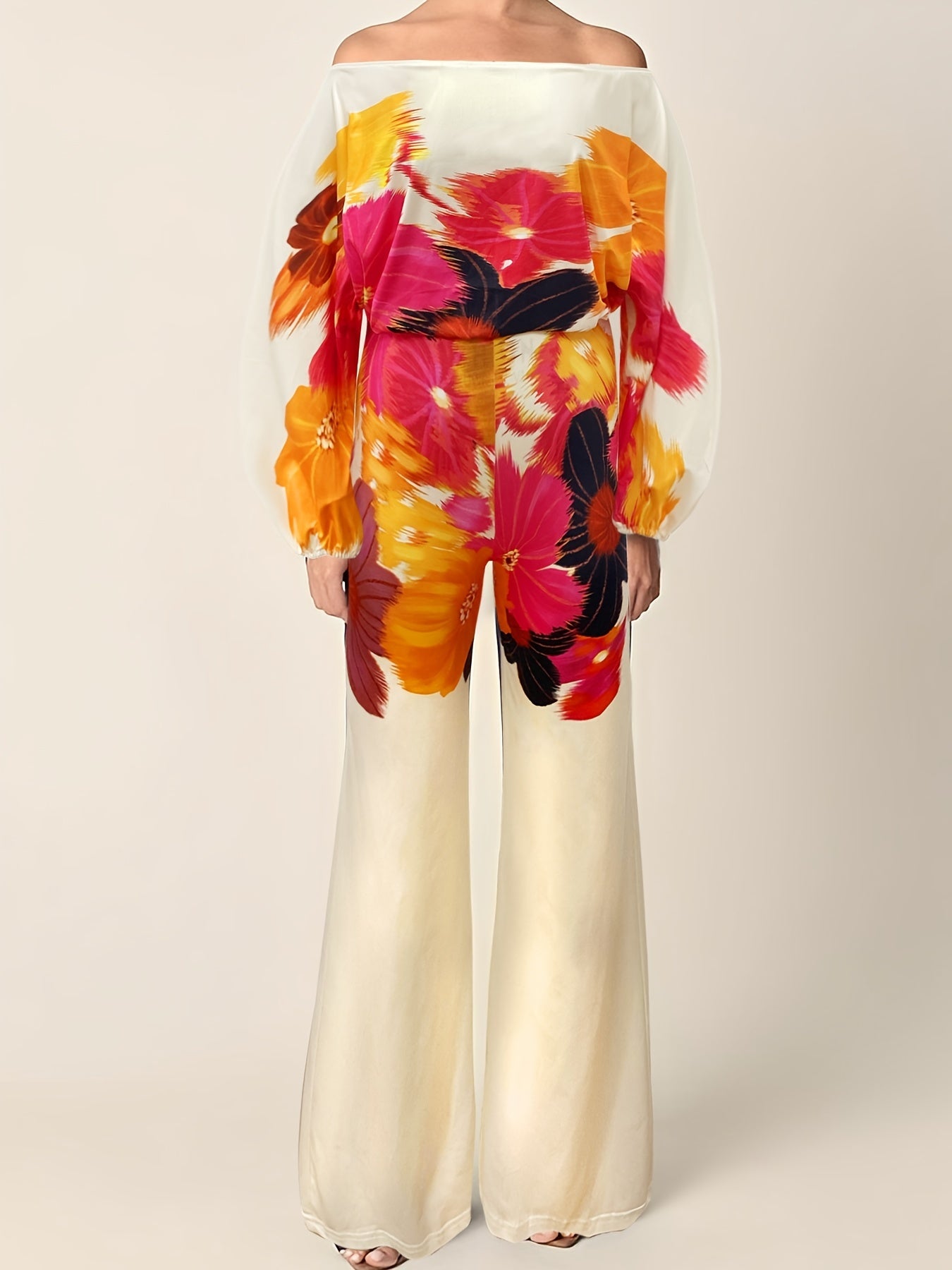 Colorblock Floral Off Shoulder Jumpsuit
