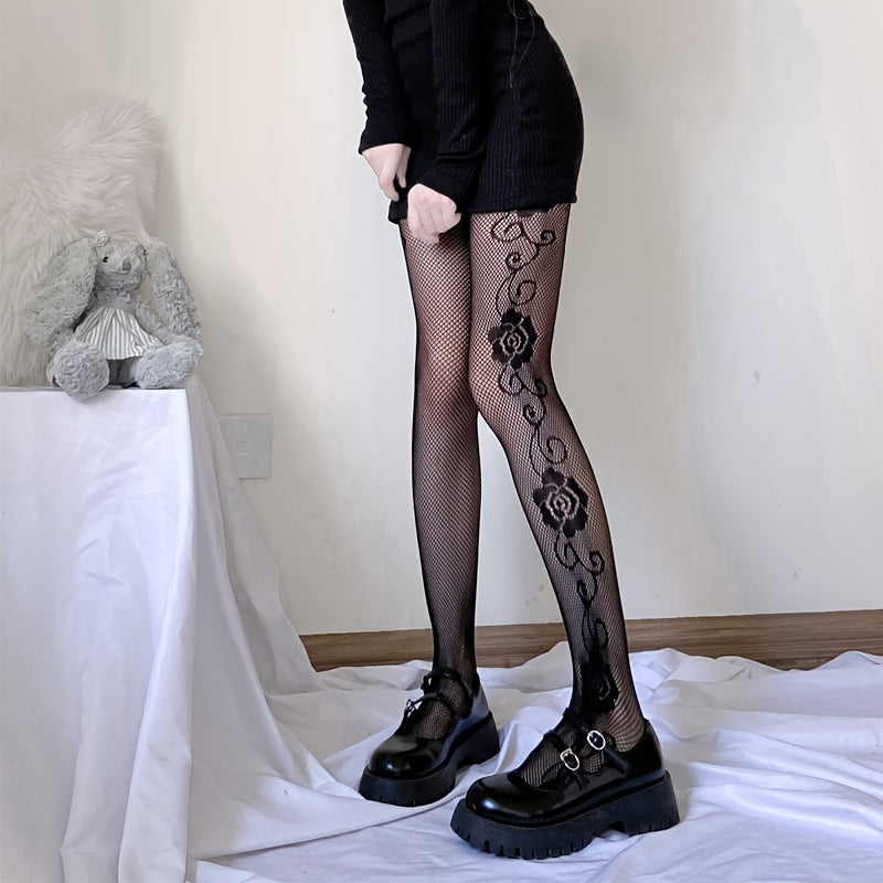 Floral Jacquard Tights High Waist Fishnet Pantyhose