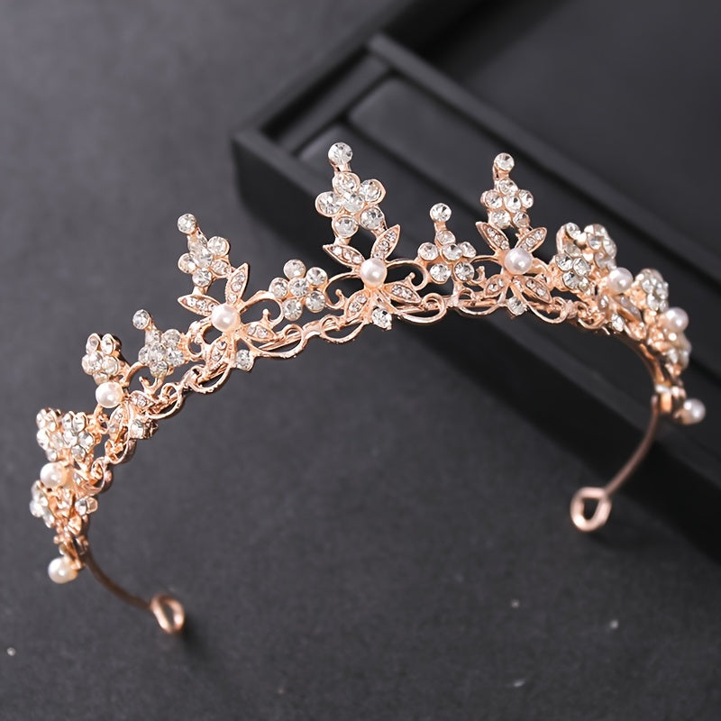 Rose Golden Tiara Bridal Hair Jewelry Wedding Bride