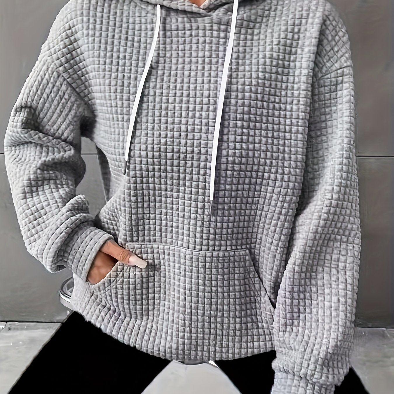 Solid Textured Long Sleeve Hoodie With Pockets