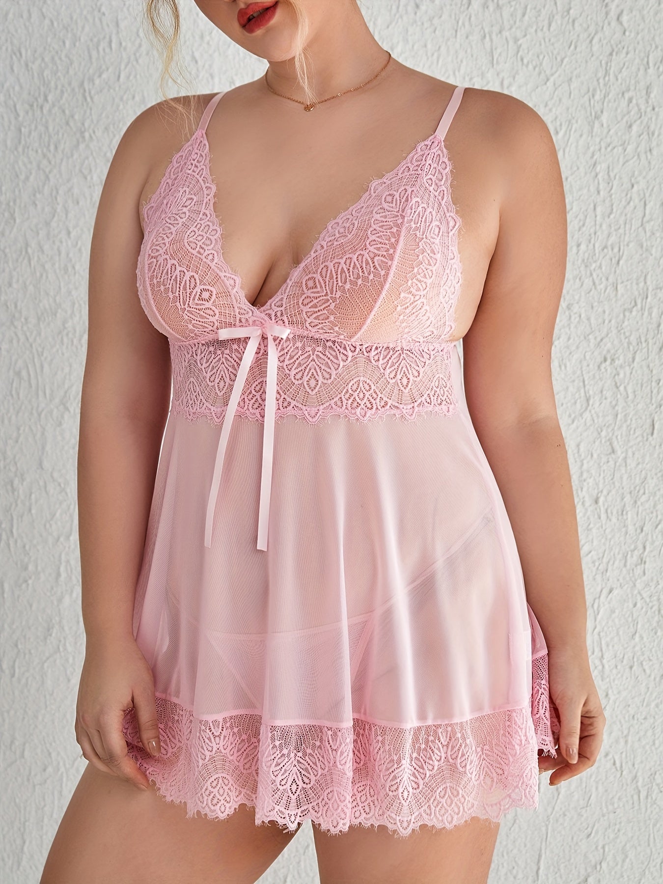 Sexy Eyelash Lace Mesh Slips With Panty