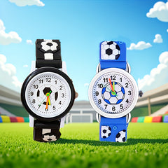 2pcs Football Themed Quartz Watches for Boys - Vibrant Soccer Ball Design