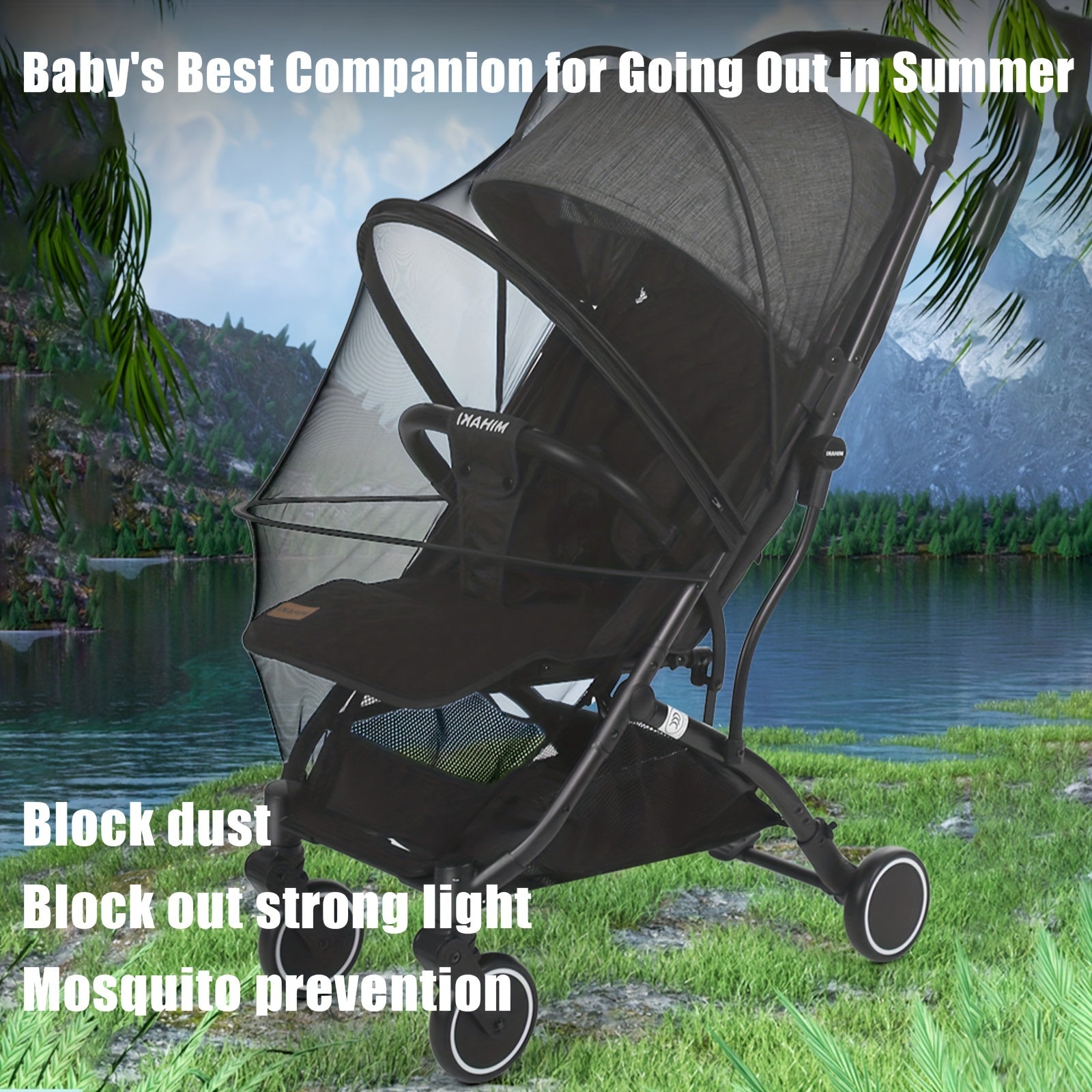 Foldable Mosquito Net for Stroller, Full Cover, Double Zipper