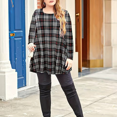 Women's Plaid Print Long Sleeve A Line Mini Dress