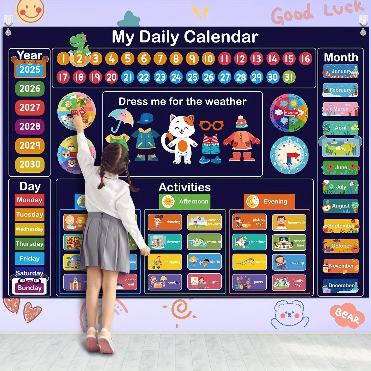 Kids Daily Calendar Learning Center with Felt Board