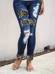 Colorblock Leopard Print High Rise Skinny Jeans